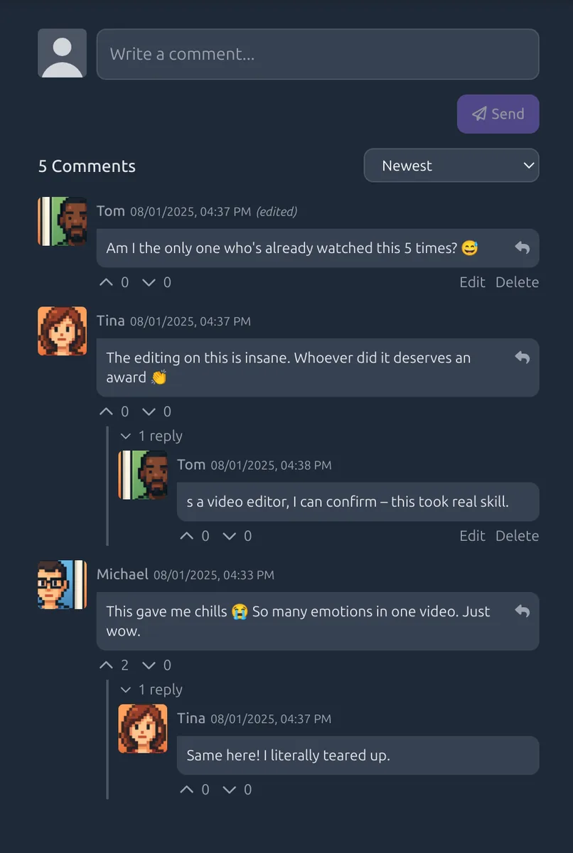 A preview of the unicomment user interface showing a comment thread.